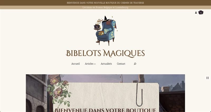 Page d'accueil de la boutique en ligne Bibelots Magiques