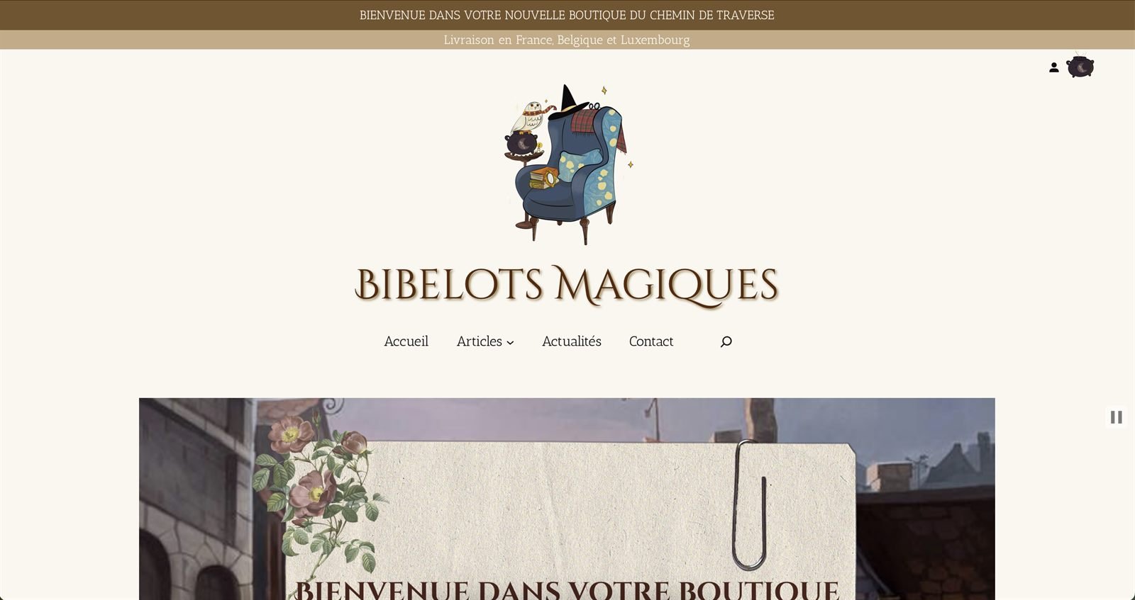 Page d'accueil de la boutique Bibelots Magiques